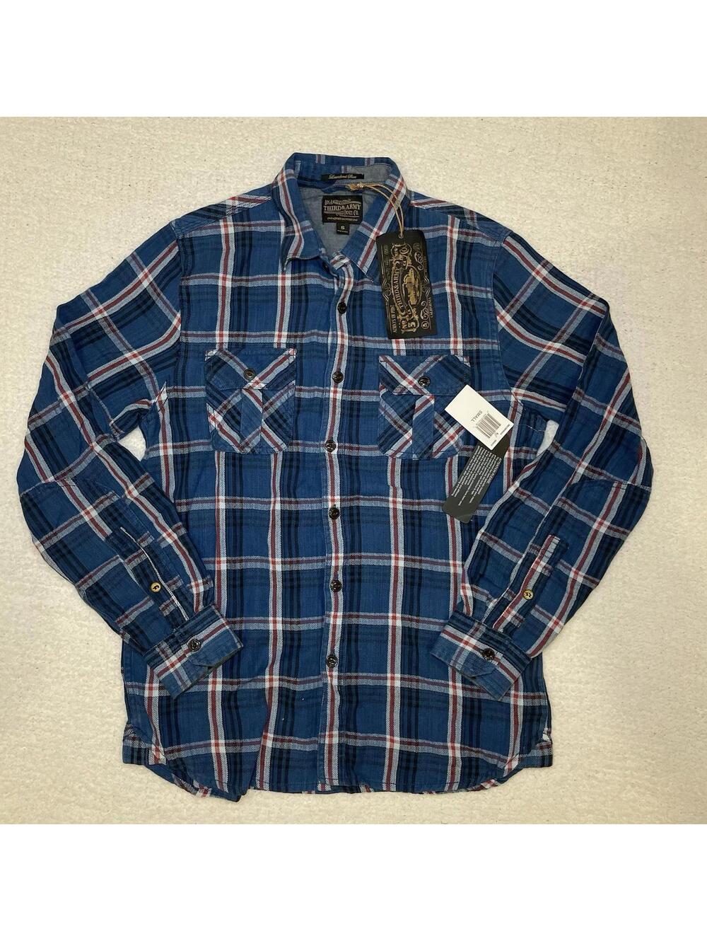 Los Angeles Third & Army Denim Co Plaid Flannel Pearl Snap Long Sleeve Shirt NWT